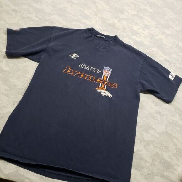 Vintage Denver Broncos Shirt Mens Large Blue Embroidered FL Football Logo Athlet - Picture 2 of 11